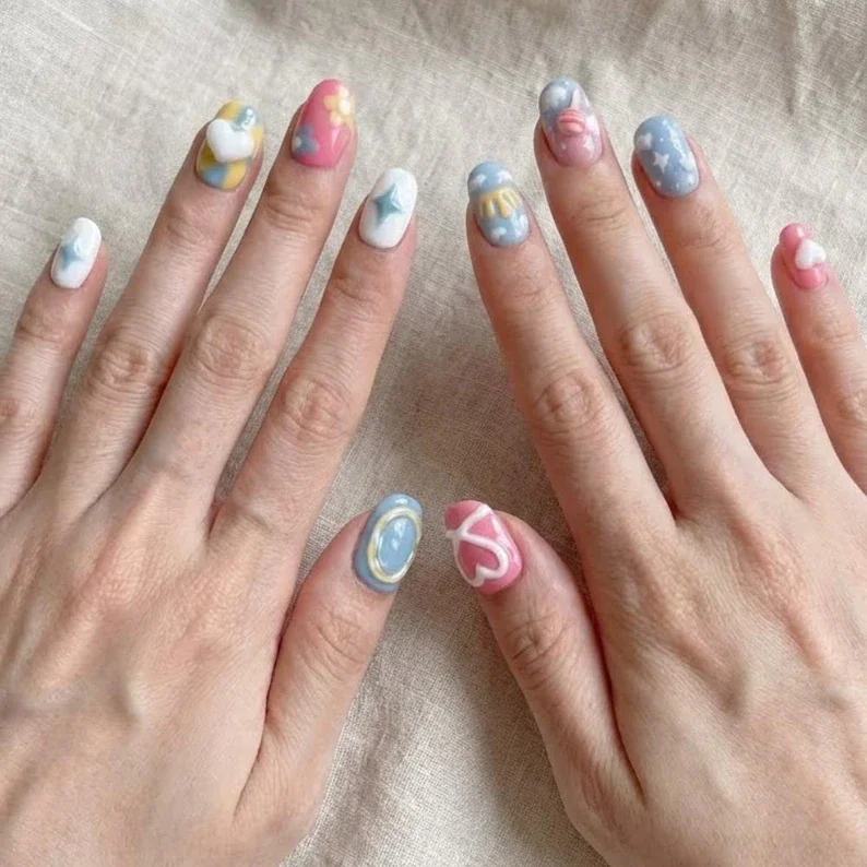 3D puffy hearts, 3D puffy stars, press on nails, custom press on nails, fake nails, Nails Art, stained glass nails, gold press on nails, 3d press on nails, luxury press on nails, handmade press on nails