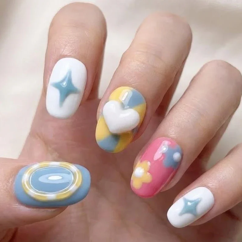 heart star design, princess nail set, press on nails, custom press on nails, fake nails, Nails Art, stained glass nails, gold press on nails, 3d press on nails, luxury press on nails, handmade press on nails