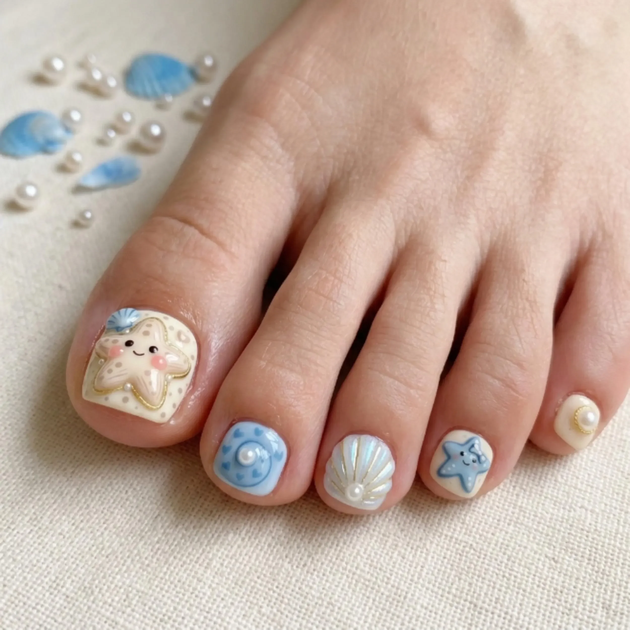 blue cream, mermaid pedicure, press on nails, custom press on nails, fake nails, Nails Art, stained glass nails, gold press on nails, 3d press on nails, luxury press on nails, handmade press on nails