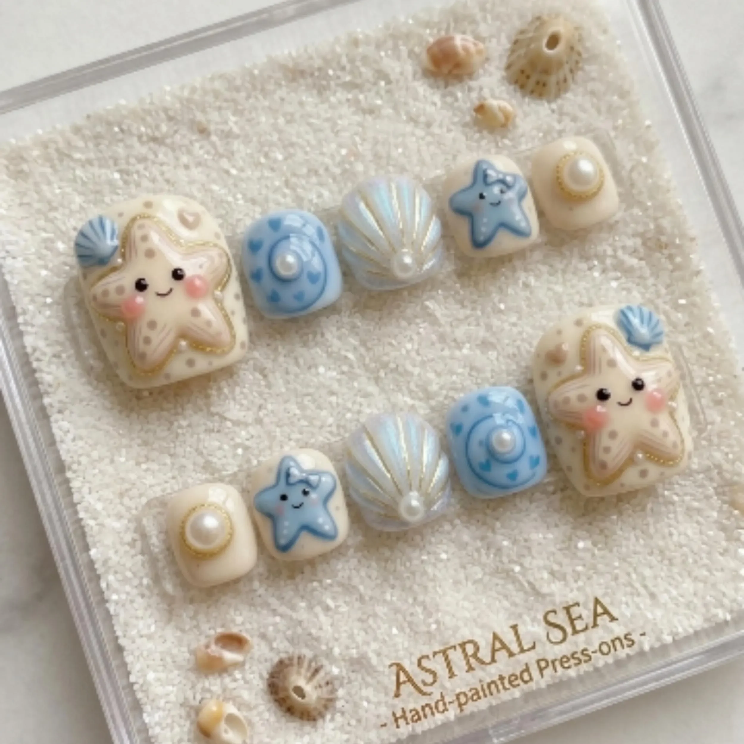 toe nail set, kawaii starfish, press on nails, custom press on nails, fake nails, Nails Art, stained glass nails, gold press on nails, 3d press on nails, luxury press on nails, handmade press on nails