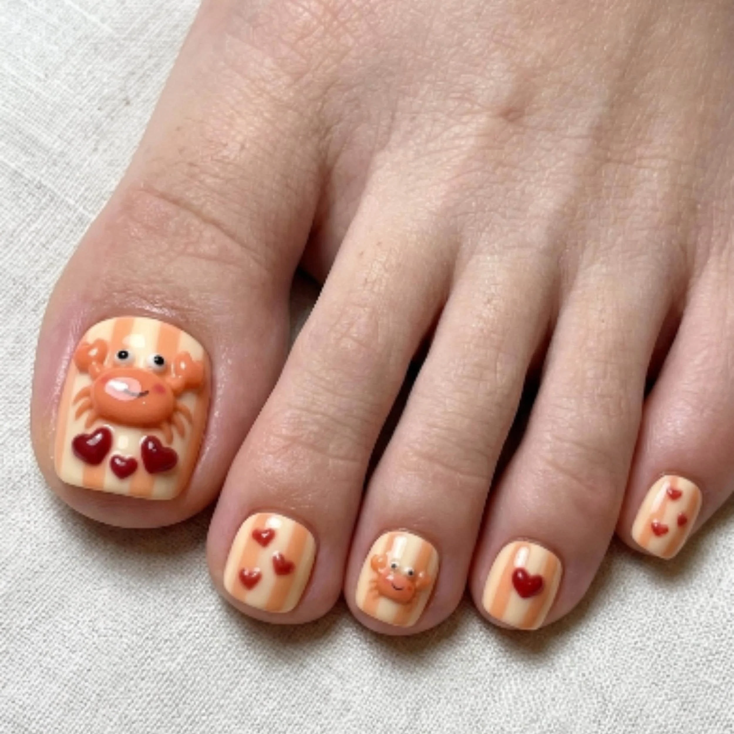 kawaii summer, 3D crab, press on nails, custom press on nails, fake nails, Nails Art, stained glass nails, gold press on nails, 3d press on nails, luxury press on nails, handmade press on nails