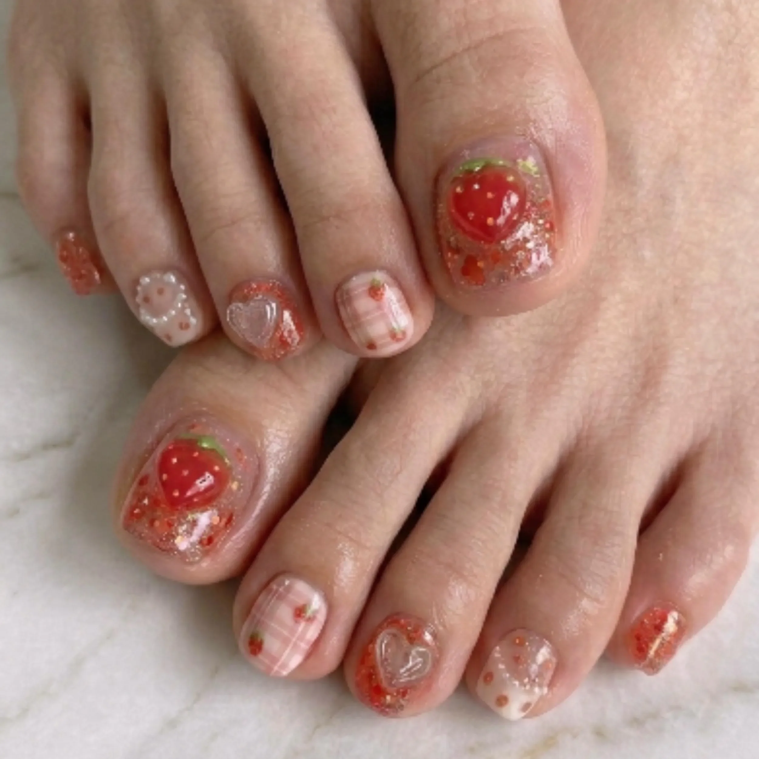 kawaii summer, 3D red glitter, press on nails, custom press on nails, fake nails, Nails Art, stained glass nails, gold press on nails, 3d press on nails, luxury press on nails, handmade press on nails