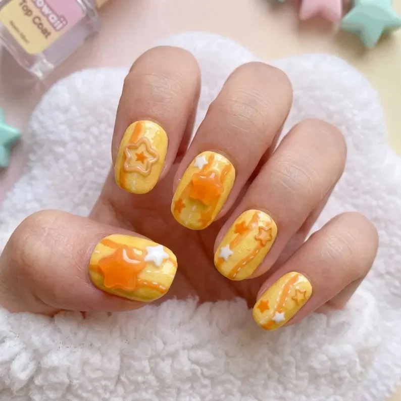 3D press on nails, bright yellow nails, press on nails, custom press on nails, fake nails, Nails Art, stained glass nails, gold press on nails, 3d press on nails, luxury press on nails, handmade press on nails