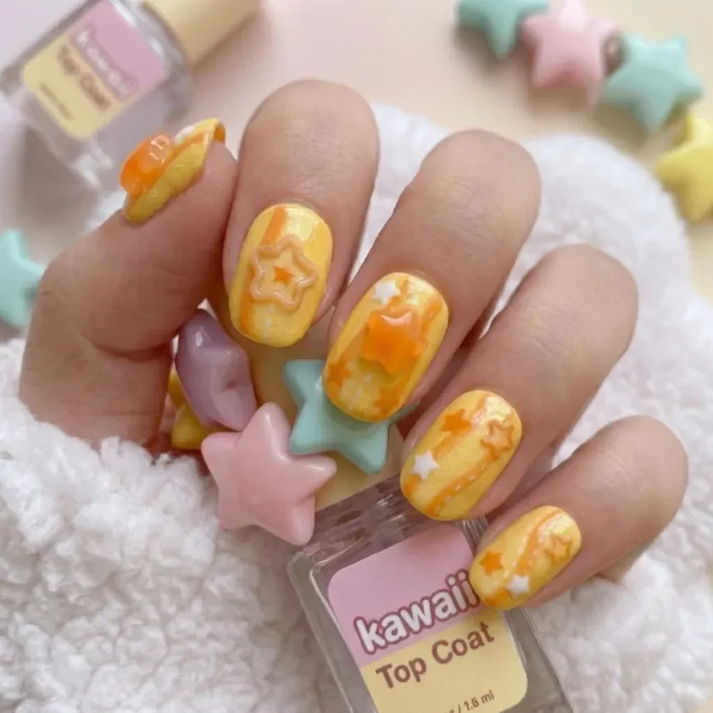 jelly star nails, press on nail set, press on nails, custom press on nails, fake nails, Nails Art, stained glass nails, gold press on nails, 3d press on nails, luxury press on nails, handmade press on nails