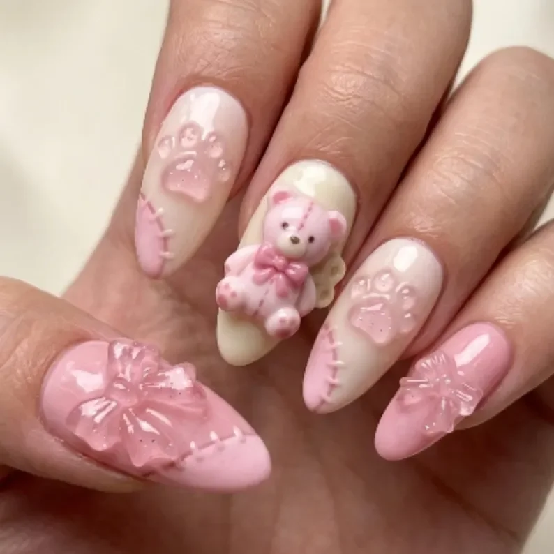 press-on nails, pink bow nails, press on nails, custom press on nails, fake nails, Nails Art, stained glass nails, gold press on nails, 3d press on nails, luxury press on nails, handmade press on nails
