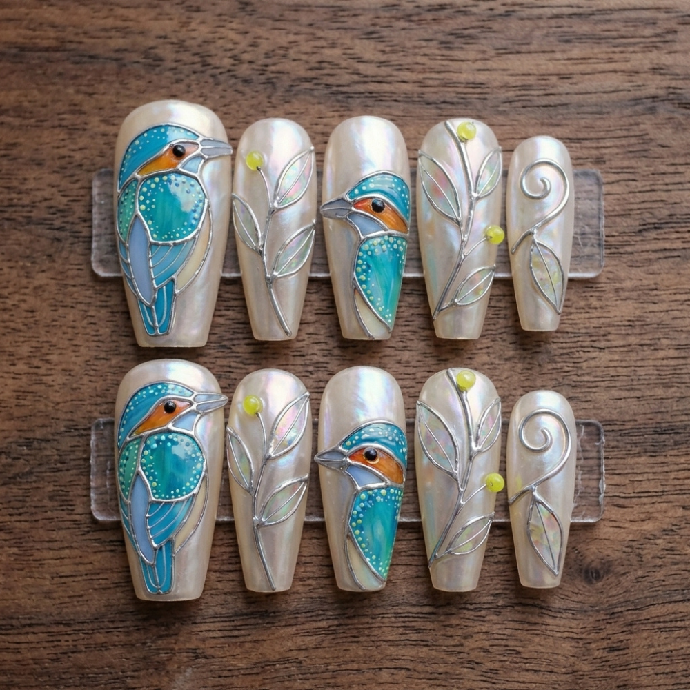 press on nails, teal and silver, custom press on nails, fake nails, Nails Art, stained glass nails, gold press on nails, 3d press on nails, luxury press on nails, handmade press on nails
