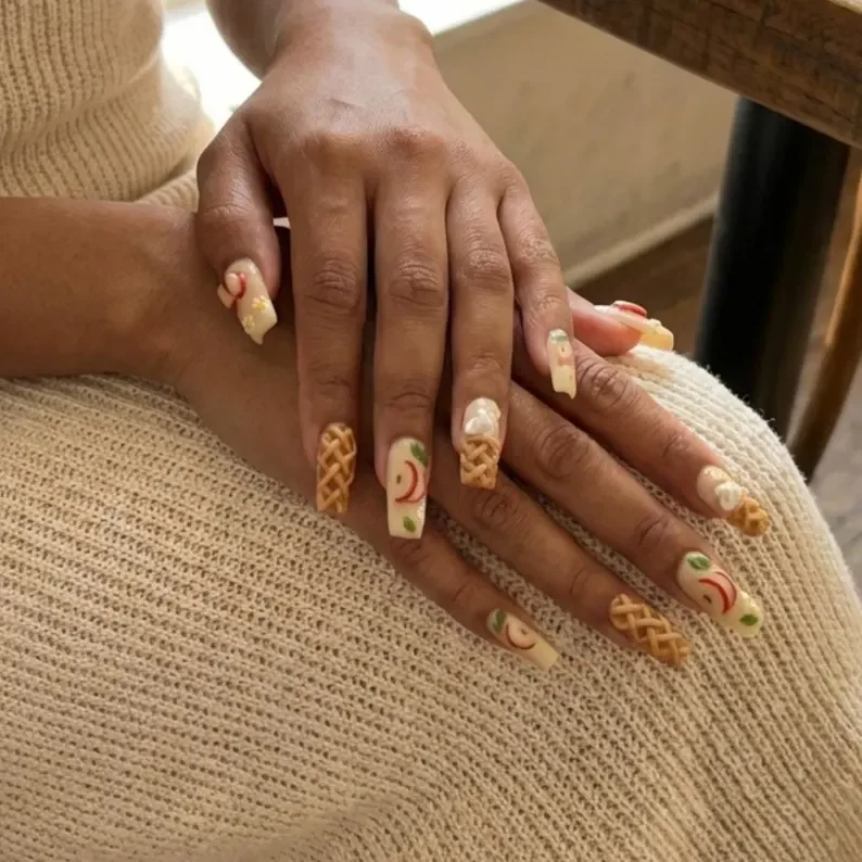 3D slices, dessert nail design, press on nails, custom press on nails, fake nails, Nails Art, stained glass nails, gold press on nails, 3d press on nails, luxury press on nails, handmade press on nails