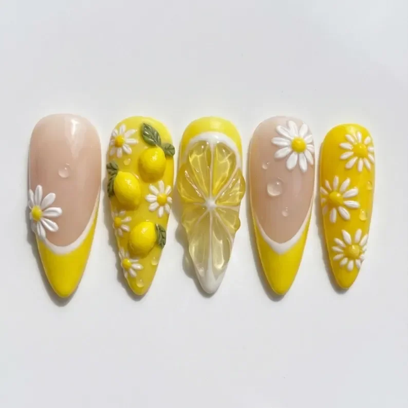 3D press on, summer fruit nails, press on nails, custom press on nails, fake nails, Nails Art, stained glass nails, gold press on nails, 3d press on nails, luxury press on nails, handmade press on nails