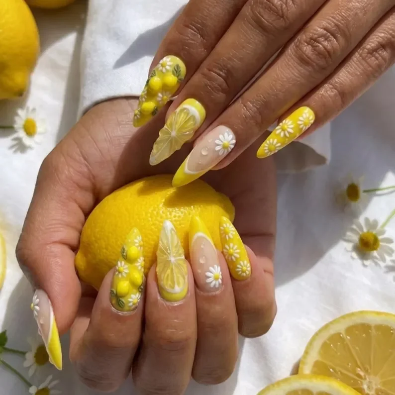 floral hand painted, fresh summer, press on nails, custom press on nails, fake nails, Nails Art, stained glass nails, gold press on nails, 3d press on nails, luxury press on nails, handmade press on nails