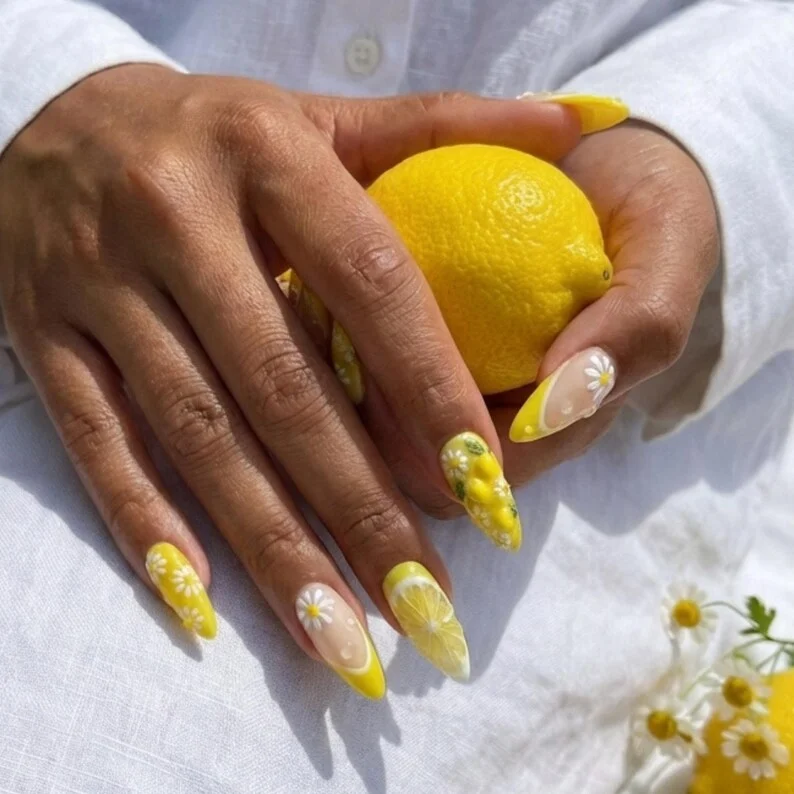 fruit floral, press on nail art, press on nails, custom press on nails, fake nails, Nails Art, stained glass nails, gold press on nails, 3d press on nails, luxury press on nails, handmade press on nails