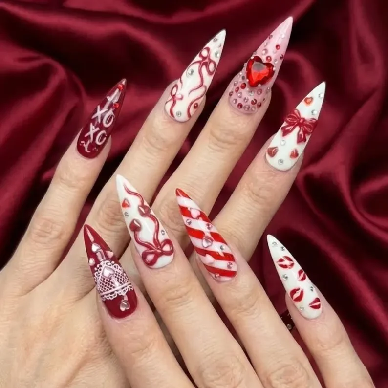 Valentine press on nails, Luxury press on nails, press on nails, custom press on nails, fake nails, Nails Art, stained glass nails, gold press on nails, 3d press on nails, luxury press on nails, handmade press on nails