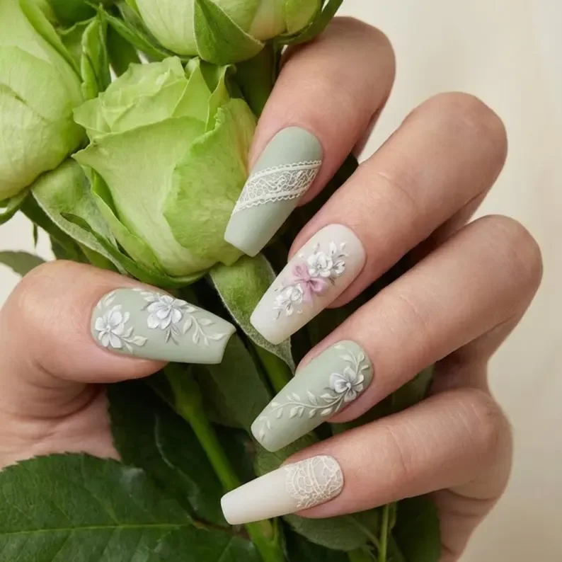 Coquette floral, Press-on nails, press on nails, custom press on nails, fake nails, Nails Art, stained glass nails, gold press on nails, 3d press on nails, luxury press on nails, handmade press on nails