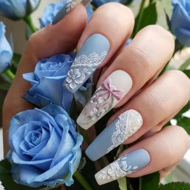 3D lace nails, Floral color options, press on nails, custom press on nails, fake nails, Nails Art, stained glass nails, gold press on nails, 3d press on nails, luxury press on nails, handmade press on nails