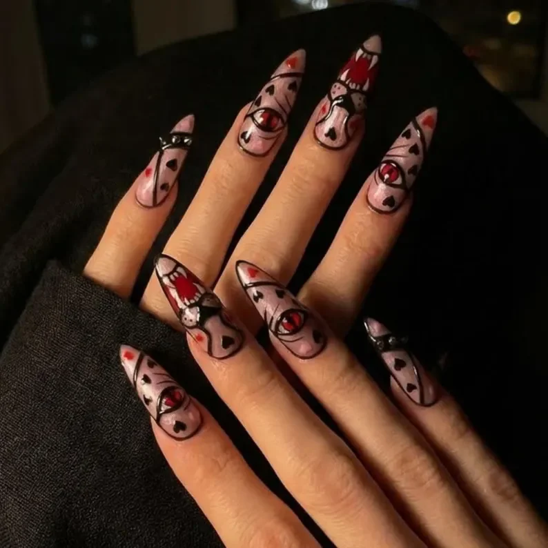 3D gothic nails, gothic valentine, press on nails, custom press on nails, fake nails, Nails Art, stained glass nails, gold press on nails, 3d press on nails, luxury press on nails, handmade press on nails