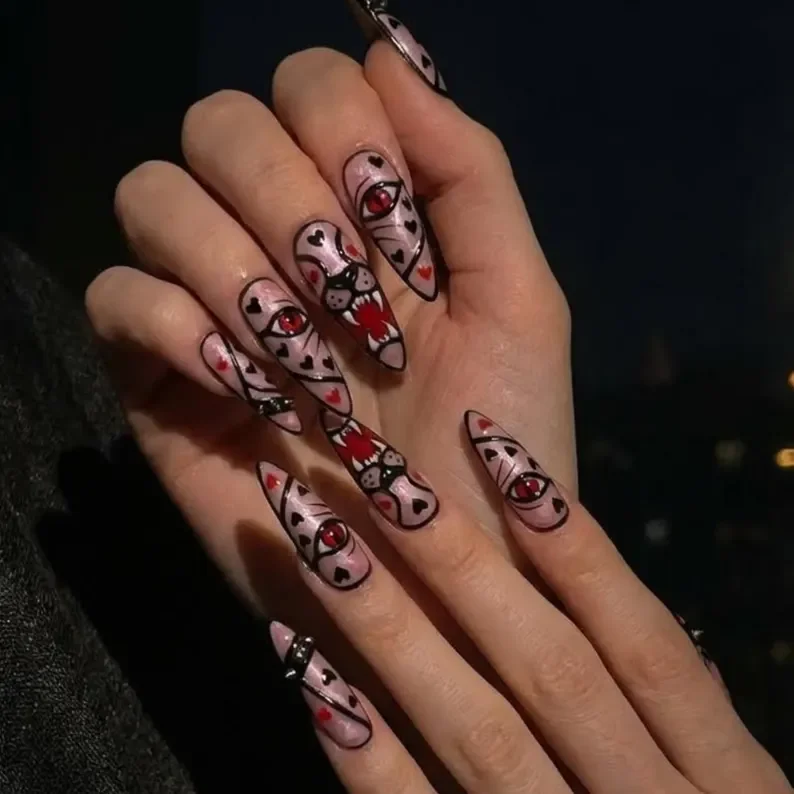 valentine nail art, love bites nails, press on nails, custom press on nails, fake nails, Nails Art, stained glass nails, gold press on nails, 3d press on nails, luxury press on nails, handmade press on nails