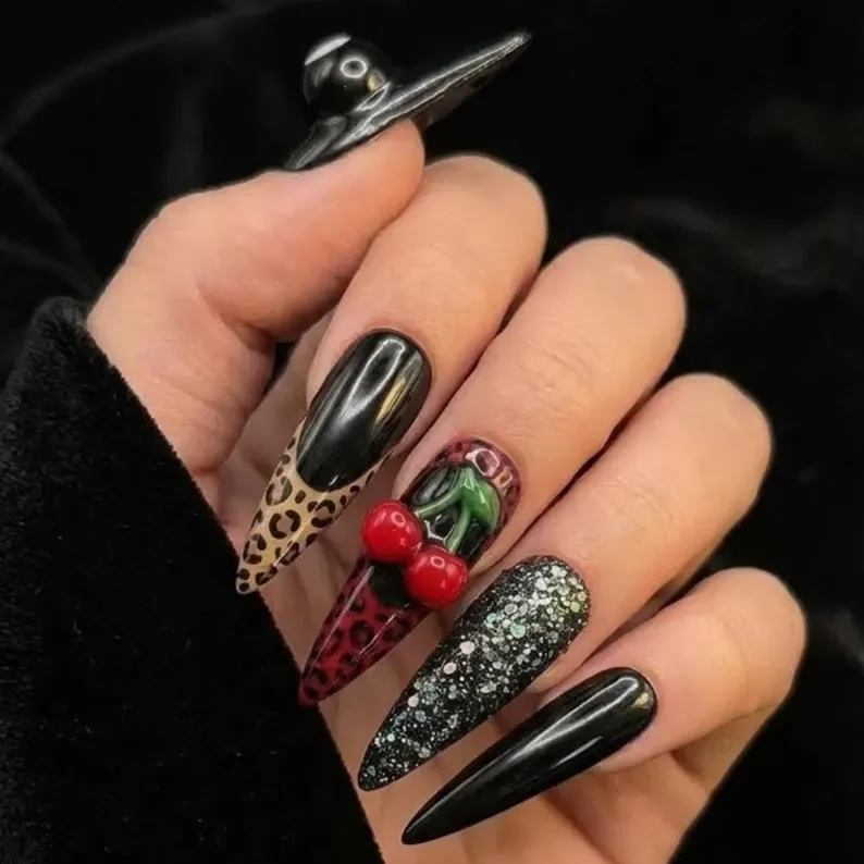 Y2K leopard print, French tip nails, press on nails, custom press on nails, fake nails, Nails Art, stained glass nails, gold press on nails, 3d press on nails, luxury press on nails, handmade press on nails