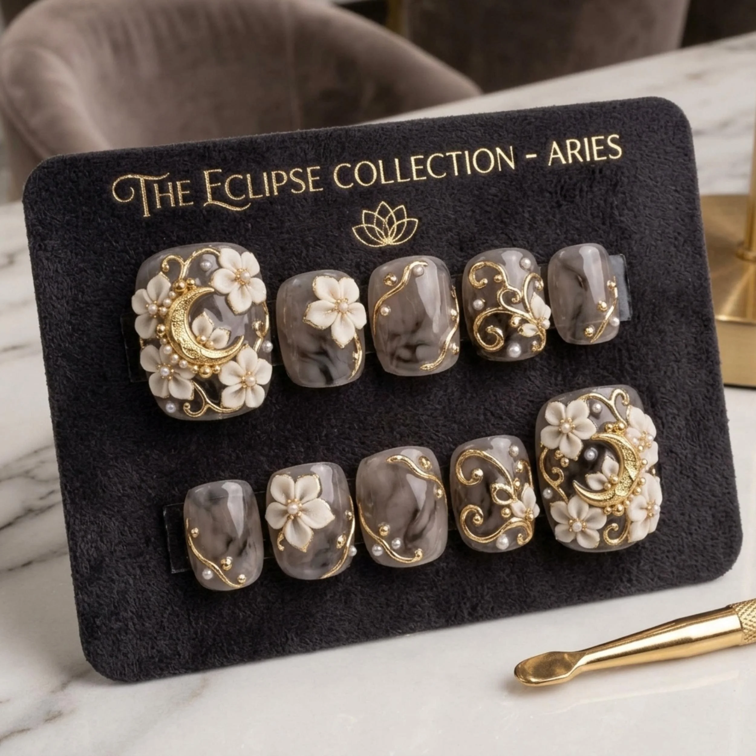 Luxury 3D Aries, Eclipse press on toes, press on nails, custom press on nails, fake nails, Nails Art, stained glass nails, gold press on nails, 3d press on nails, luxury press on nails, handmade press on nails