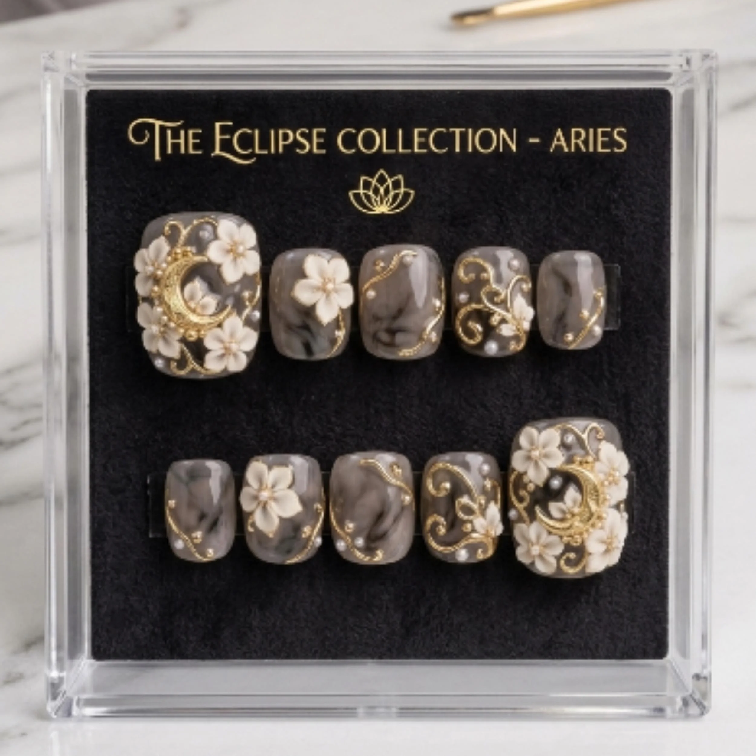 Luxury pedicure, Luxury 3D Aries, press on nails, custom press on nails, fake nails, Nails Art, stained glass nails, gold press on nails, 3d press on nails, luxury press on nails, handmade press on nails