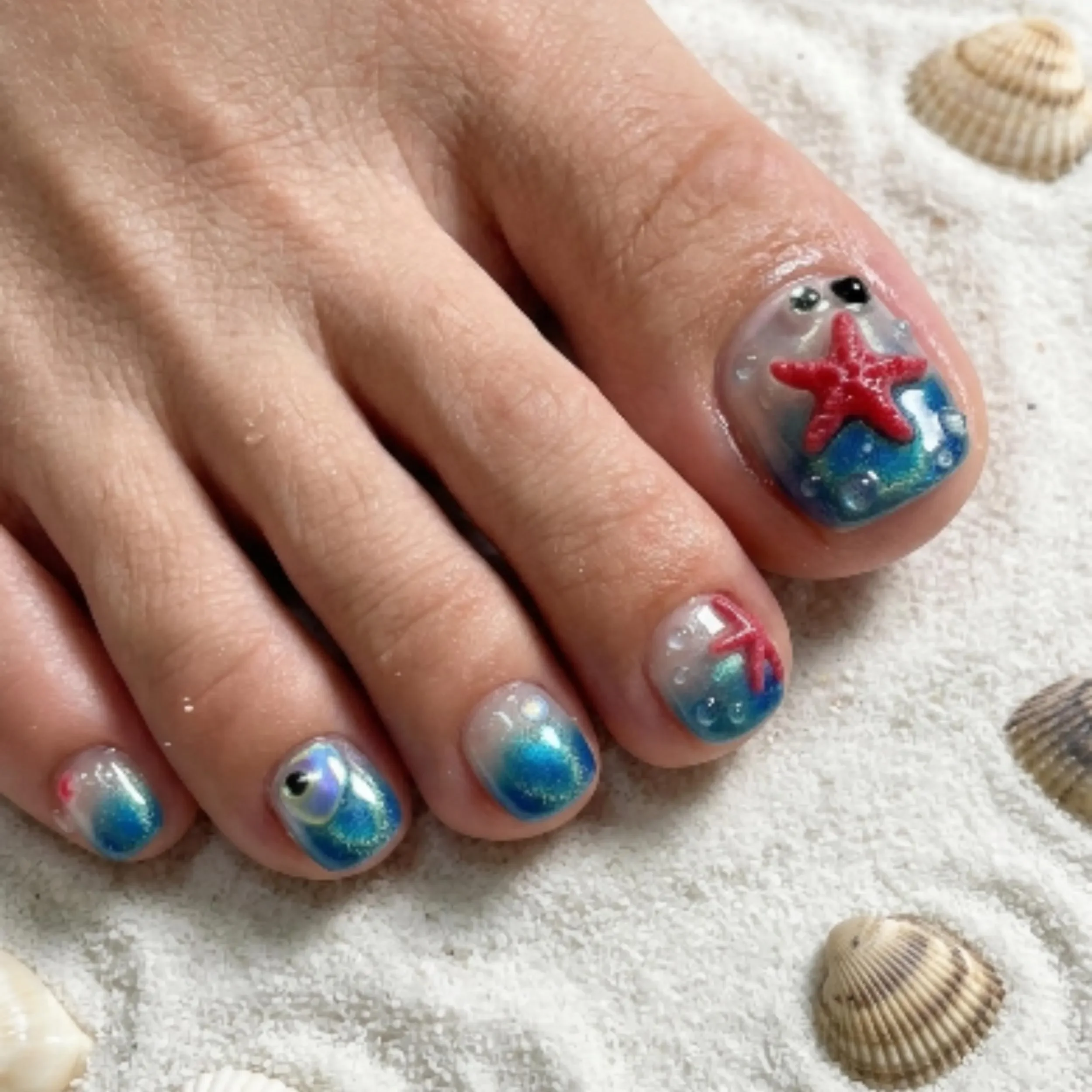 deep sea blue, magnetic pedicure, press on nails, custom press on nails, fake nails, Nails Art, stained glass nails, gold press on nails, 3d press on nails, luxury press on nails, handmade press on nails