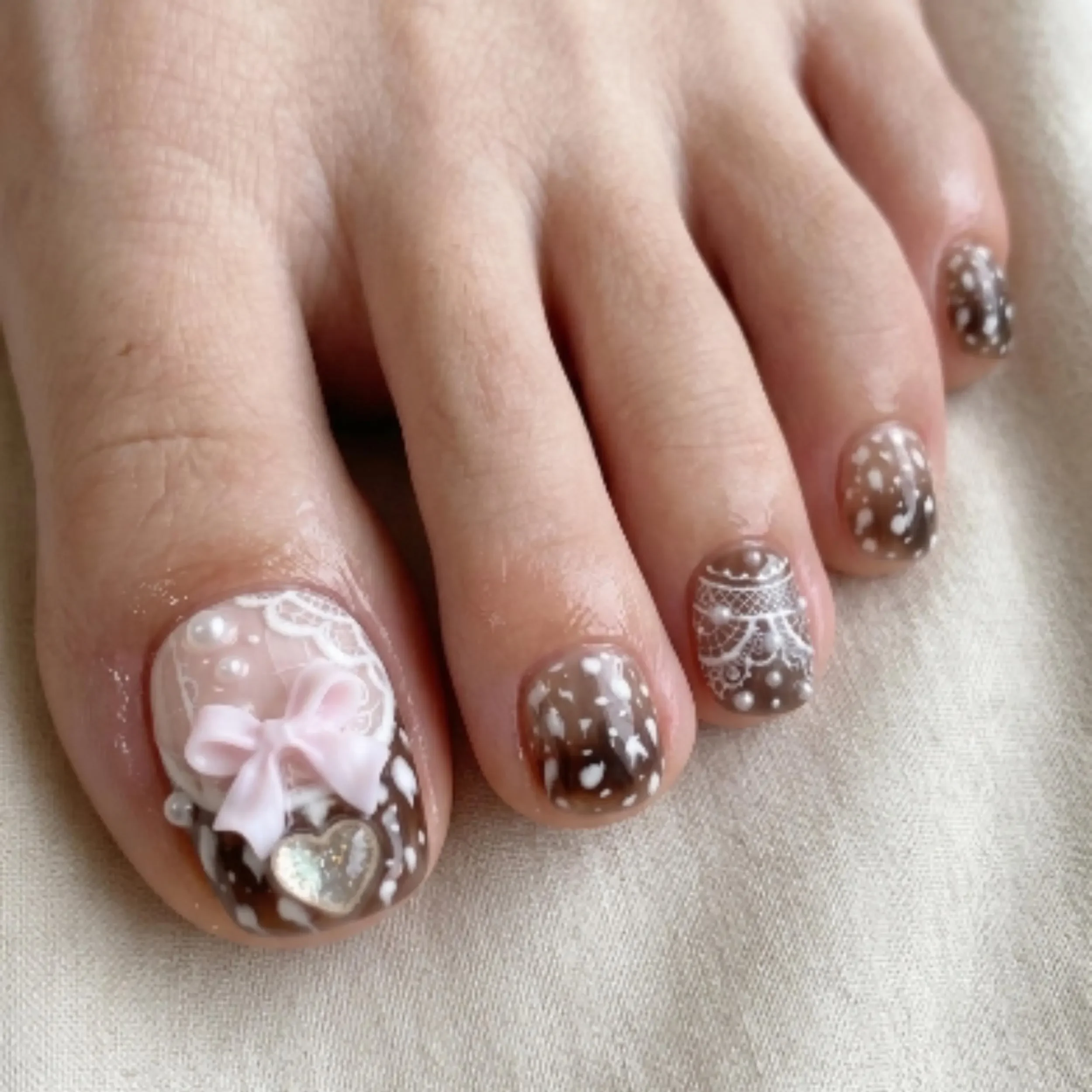 luxury 3D press on toes, mocha coquette toes, press on nails, custom press on nails, fake nails, Nails Art, stained glass nails, gold press on nails, 3d press on nails, luxury press on nails, handmade press on nails