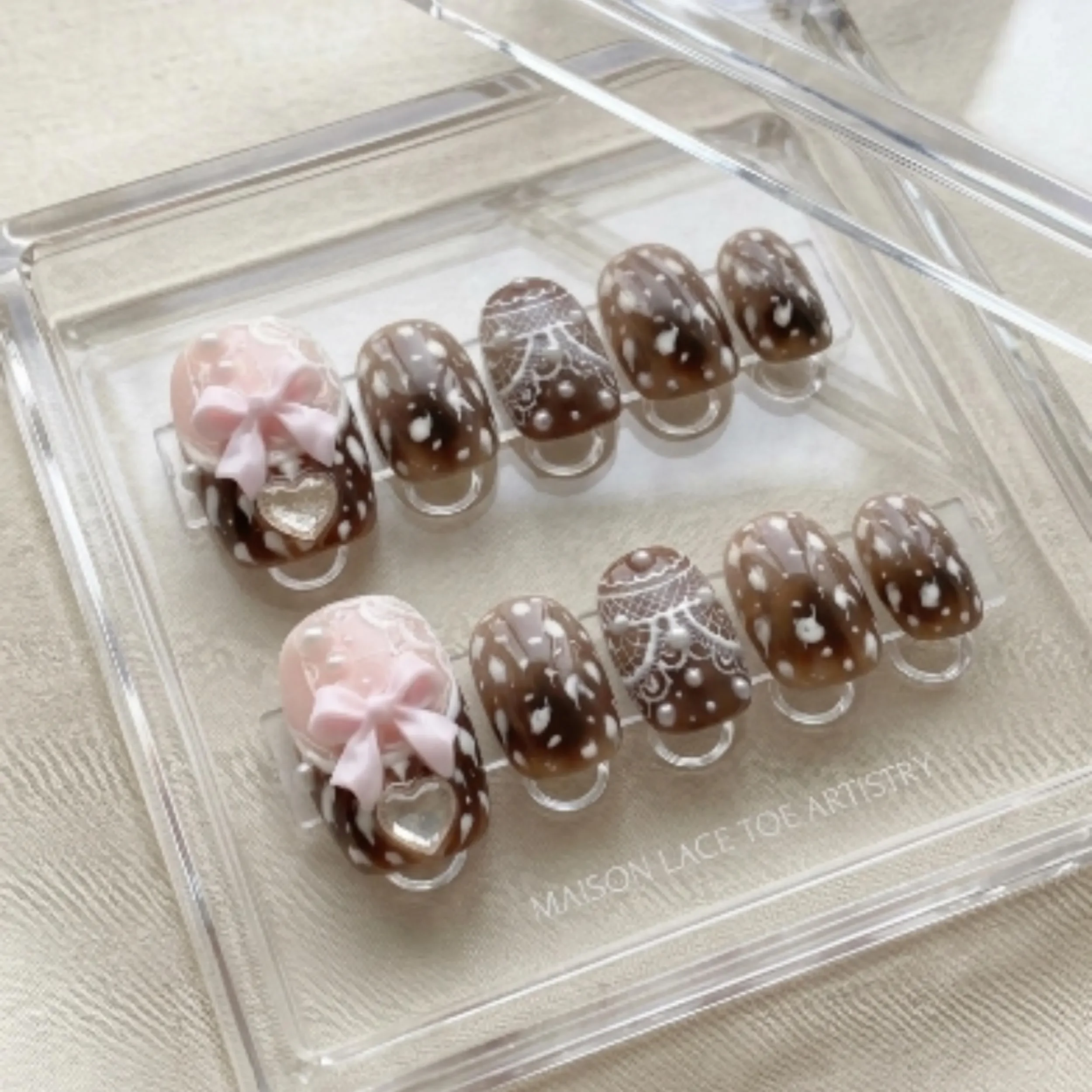 luxury 3D press on toes, mocha coquette toes, press on nails, custom press on nails, fake nails, Nails Art, stained glass nails, gold press on nails, 3d press on nails, luxury press on nails, handmade press on nails