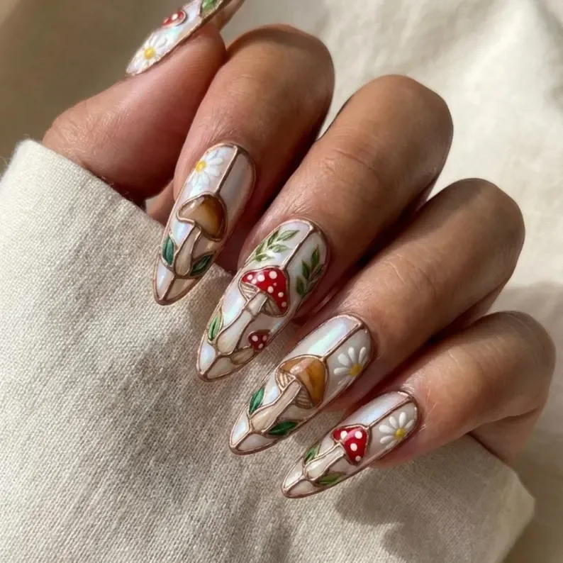 press on nails, kawaii toadstool, custom press on nails, fake nails, Nails Art, stained glass nails, gold press on nails, 3d press on nails, luxury press on nails, handmade press on nails
