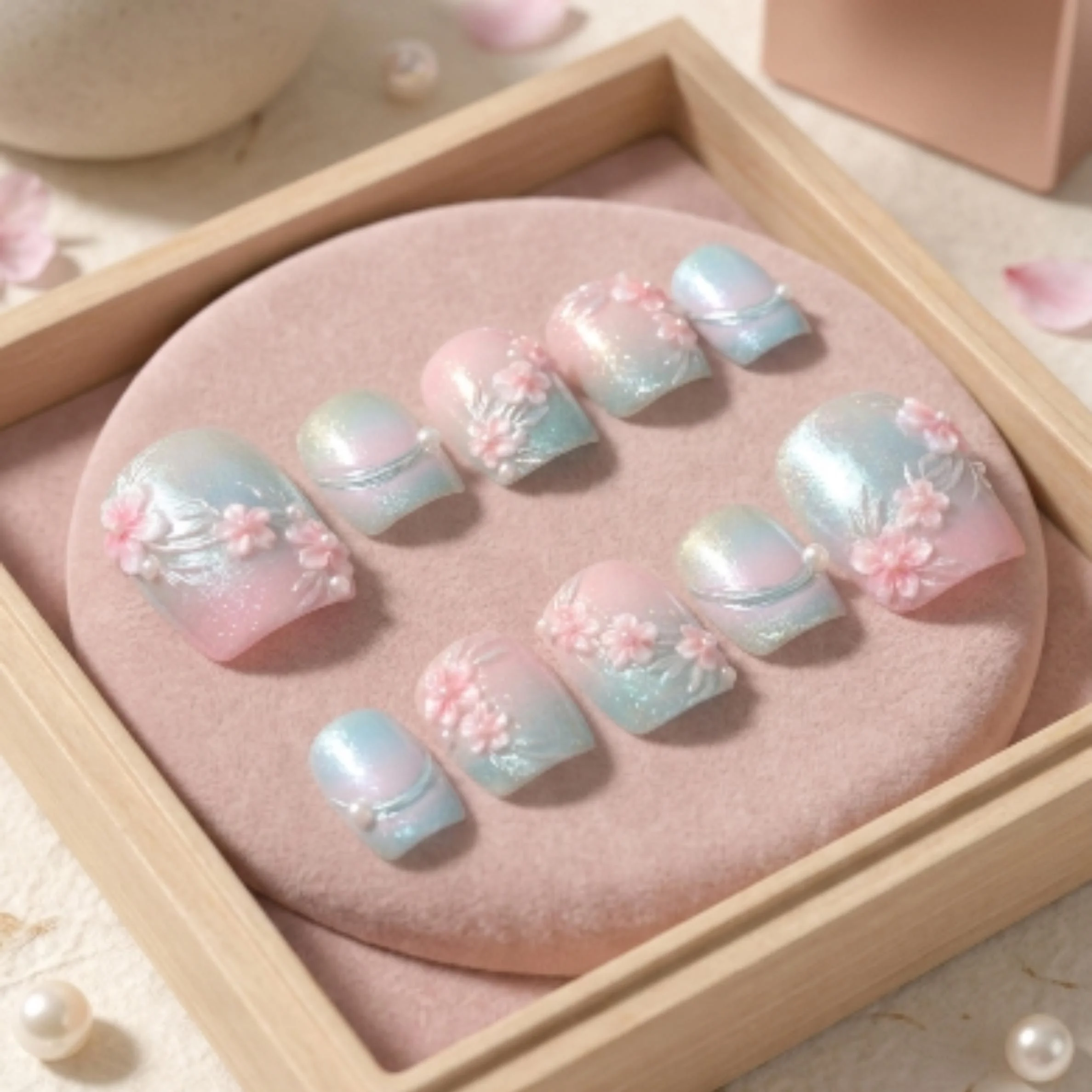 luxury 3D pastel, cherry blossom press, press on nails, custom press on nails, fake nails, Nails Art, stained glass nails, gold press on nails, 3d press on nails, luxury press on nails, handmade press on nails