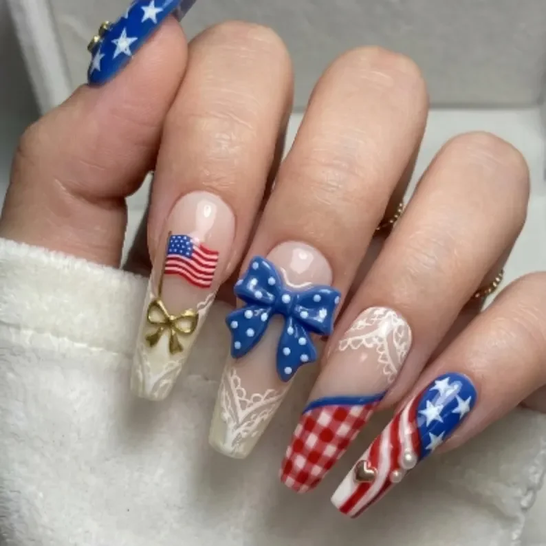 Press on nails, Americana nail art, press on nails, custom press on nails, fake nails, Nails Art, stained glass nails, gold press on nails, 3d press on nails, luxury press on nails, handmade press on nails