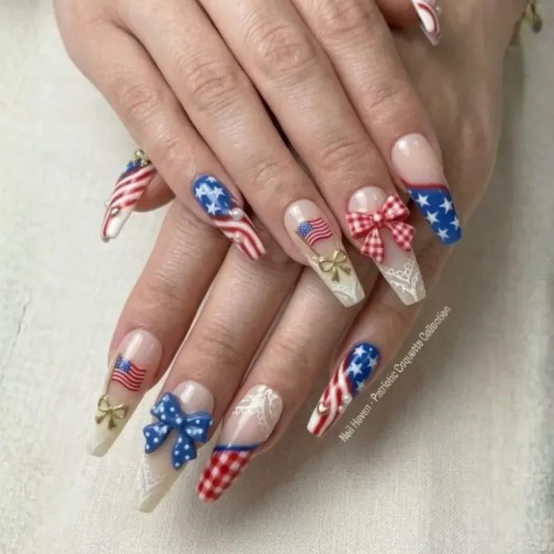 Patriot Day nails, 3D nail design, press on nails, custom press on nails, fake nails, Nails Art, stained glass nails, gold press on nails, 3d press on nails, luxury press on nails, handmade press on nails