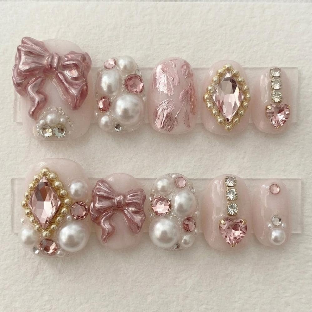 luxury 3D toenails, pink bow nails, press on nails, custom press on nails, fake nails, Nails Art, stained glass nails, gold press on nails, 3d press on nails, luxury press on nails, handmade press on nails