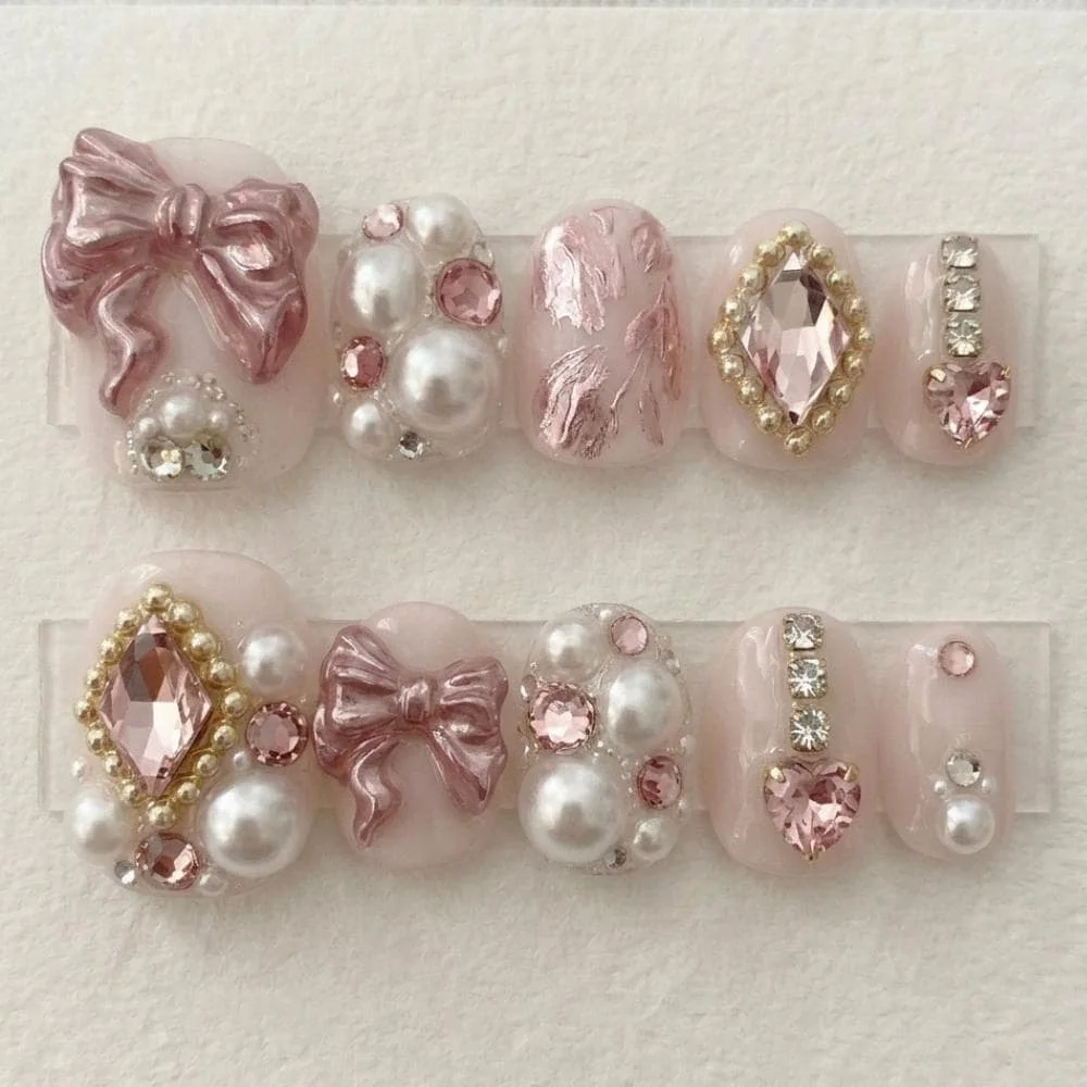 luxury 3D toenails, pink bow nails, press on nails, custom press on nails, fake nails, Nails Art, stained glass nails, gold press on nails, 3d press on nails, luxury press on nails, handmade press on nails