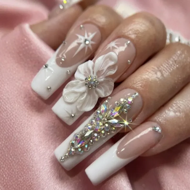 rhinestone nail art, 3D sculpted nail, press on nails, custom press on nails, fake nails, Nails Art, stained glass nails, gold press on nails, 3d press on nails, luxury press on nails, handmade press on nails