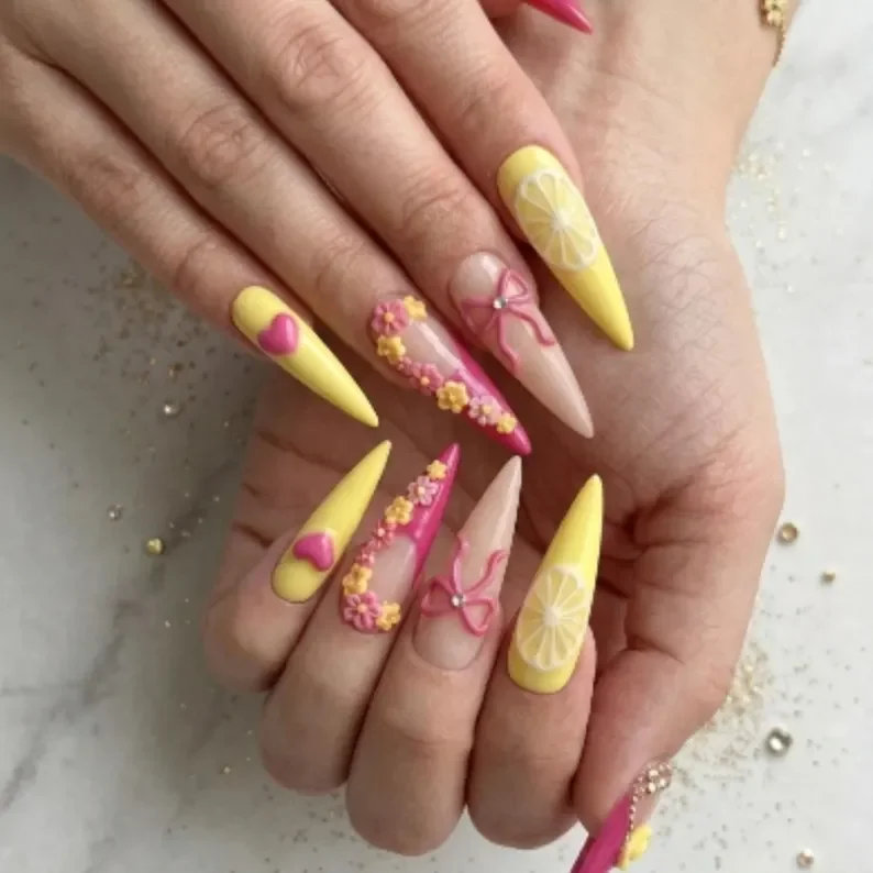 ribbon nail art, press on nails, custom press on nails, fake nails, Nails Art, stained glass nails, gold press on nails, 3d press on nails, luxury press on nails, handmade press on nails