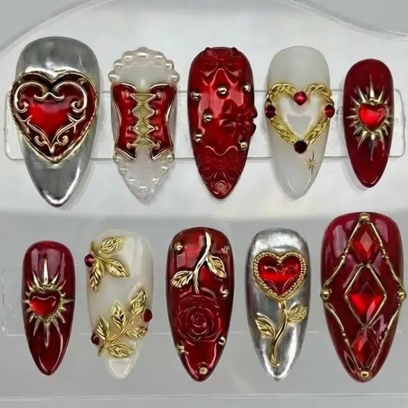 royal nail design, press-on nail set, press on nails, custom press on nails, fake nails, Nails Art, stained glass nails, gold press on nails, 3d press on nails, luxury press on nails, handmade press on nails