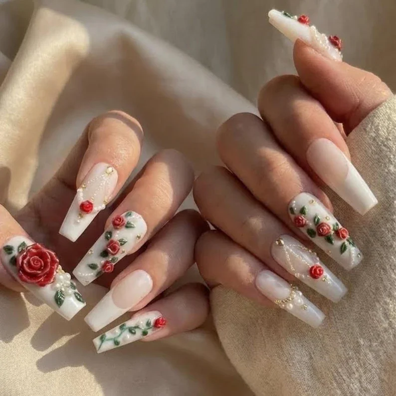 milky white nails, art press on, press on nails, custom press on nails, fake nails, Nails Art, stained glass nails, gold press on nails, 3d press on nails, luxury press on nails, handmade press on nails
