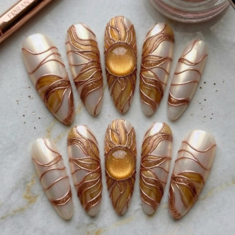press on nails, rose gold chrome, custom press on nails, fake nails, Nails Art, stained glass nails, gold press on nails, 3d press on nails, luxury press on nails, handmade press on nails
