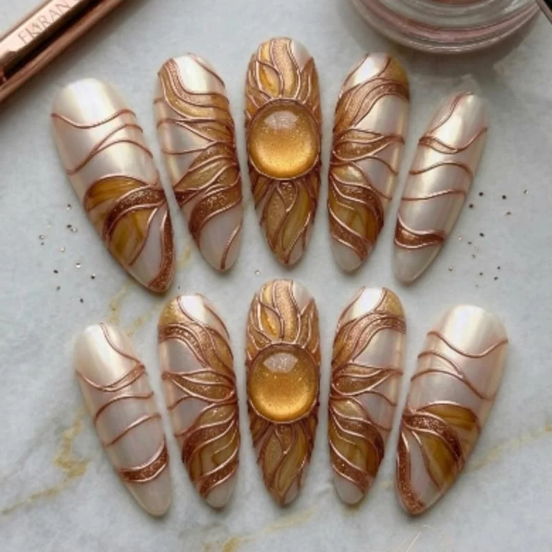 luxury amber marble, sun goddess nails, press on nails, custom press on nails, fake nails, Nails Art, stained glass nails, gold press on nails, 3d press on nails, luxury press on nails, handmade press on nails