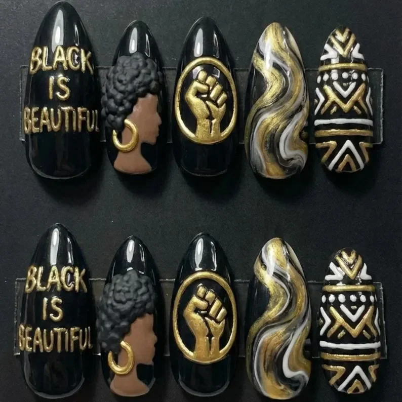 3D afro nails, gold chrome nails, press on nails, custom press on nails, fake nails, Nails Art, stained glass nails, gold press on nails, 3d press on nails, luxury press on nails, handmade press on nails