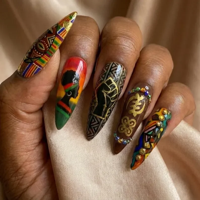 Melanin magic, Art press on nails, press on nails, custom press on nails, fake nails, Nails Art, stained glass nails, gold press on nails, 3d press on nails, luxury press on nails, handmade press on nails
