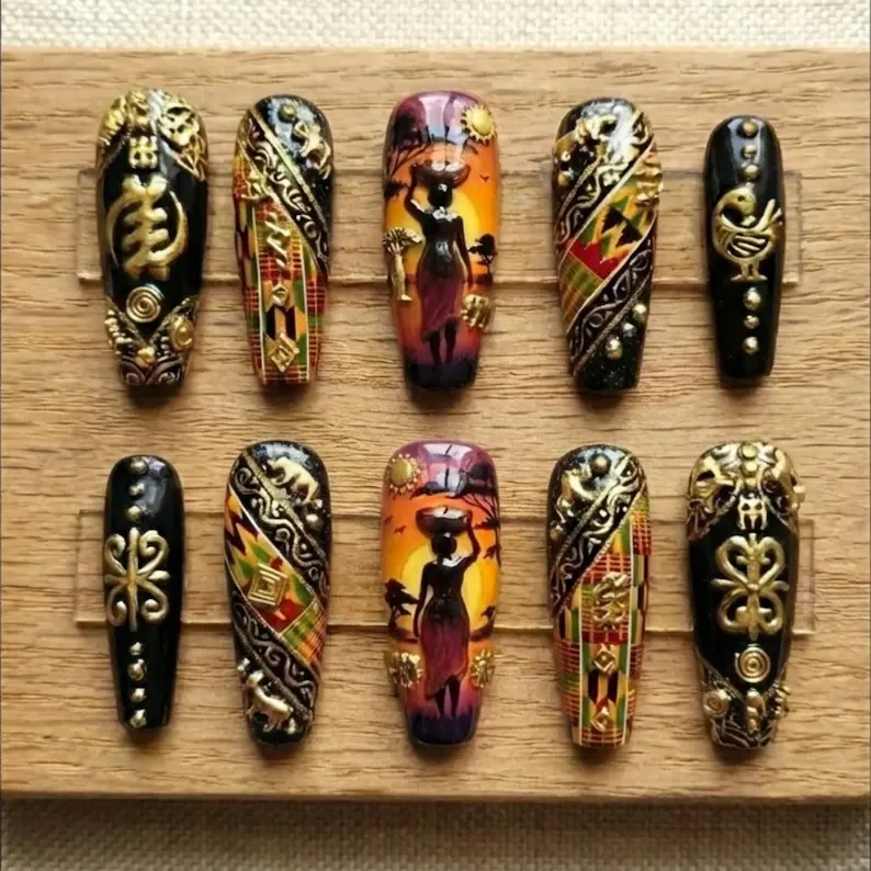 Black History Month, Luxury press on nails, press on nails, custom press on nails, fake nails, Nails Art, stained glass nails, gold press on nails, 3d press on nails, luxury press on nails, handmade press on nails