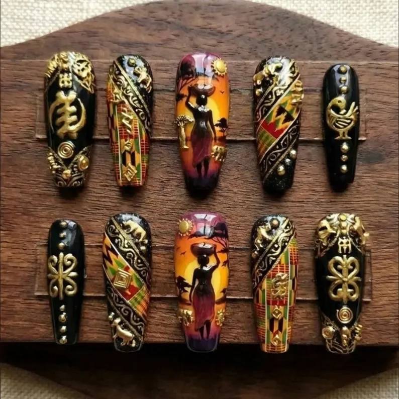 Black History Month, Luxury press on nails, press on nails, custom press on nails, fake nails, Nails Art, stained glass nails, gold press on nails, 3d press on nails, luxury press on nails, handmade press on nails