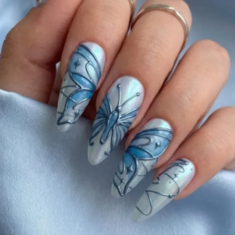 celestial nail art, press on nail set, press on nails, custom press on nails, fake nails, Nails Art, stained glass nails, gold press on nails, 3d press on nails, luxury press on nails, handmade press on nails