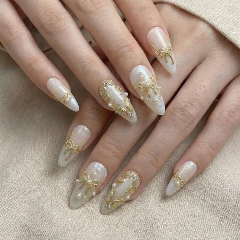 luxury bridal nails, press on nails, custom press on nails, fake nails, Nails Art, stained glass nails, gold press on nails, 3d press on nails, luxury press on nails, handmade press on nails