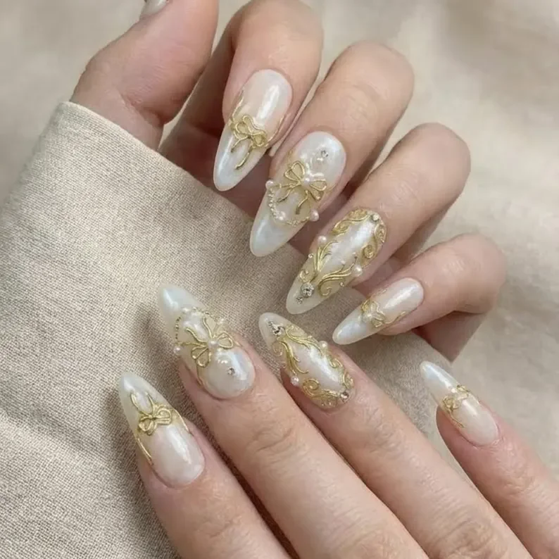 gold chrome nails, wedding nail art, press on nails, custom press on nails, fake nails, Nails Art, stained glass nails, gold press on nails, 3d press on nails, luxury press on nails, handmade press on nails