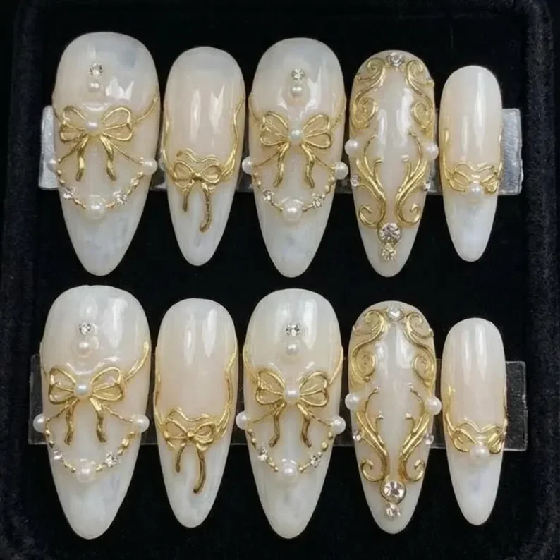 luxury bridal nails, press on nails, custom press on nails, fake nails, Nails Art, stained glass nails, gold press on nails, 3d press on nails, luxury press on nails, handmade press on nails