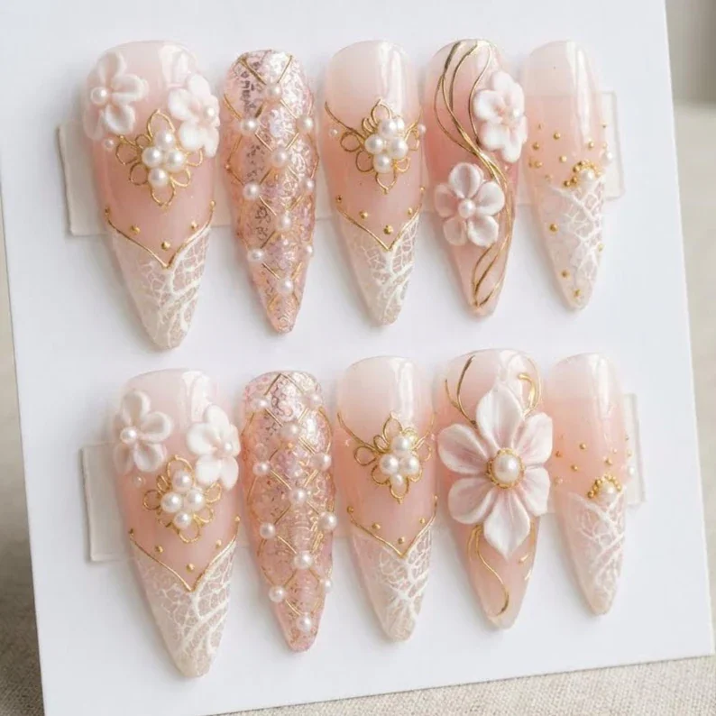 luxury bridal nails, press on nails, custom press on nails, fake nails, Nails Art, stained glass nails, gold press on nails, 3d press on nails, luxury press on nails, handmade press on nails