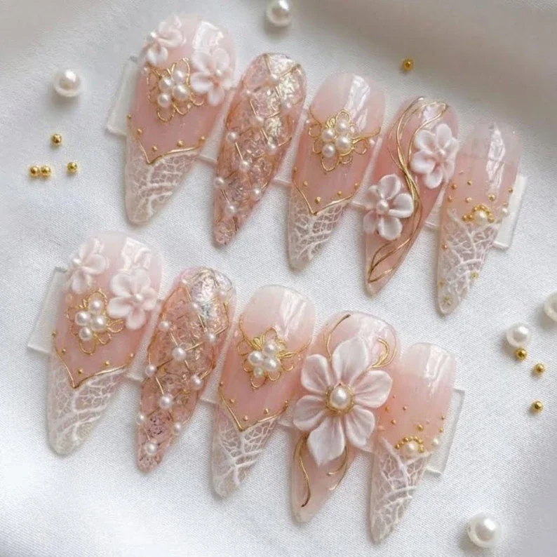 luxury bridal nails, press on nails, custom press on nails, fake nails, Nails Art, stained glass nails, gold press on nails, 3d press on nails, luxury press on nails, handmade press on nails
