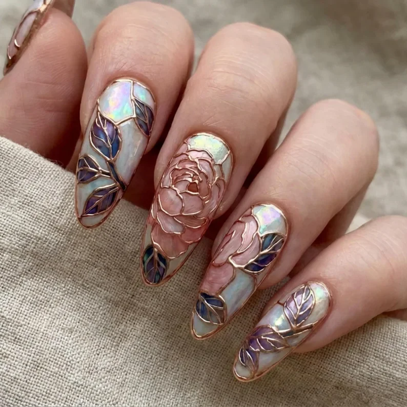 press on nails, 3D stained glass, custom press on nails, fake nails, Nails Art, stained glass nails, gold press on nails, 3d press on nails, luxury press on nails, handmade press on nails