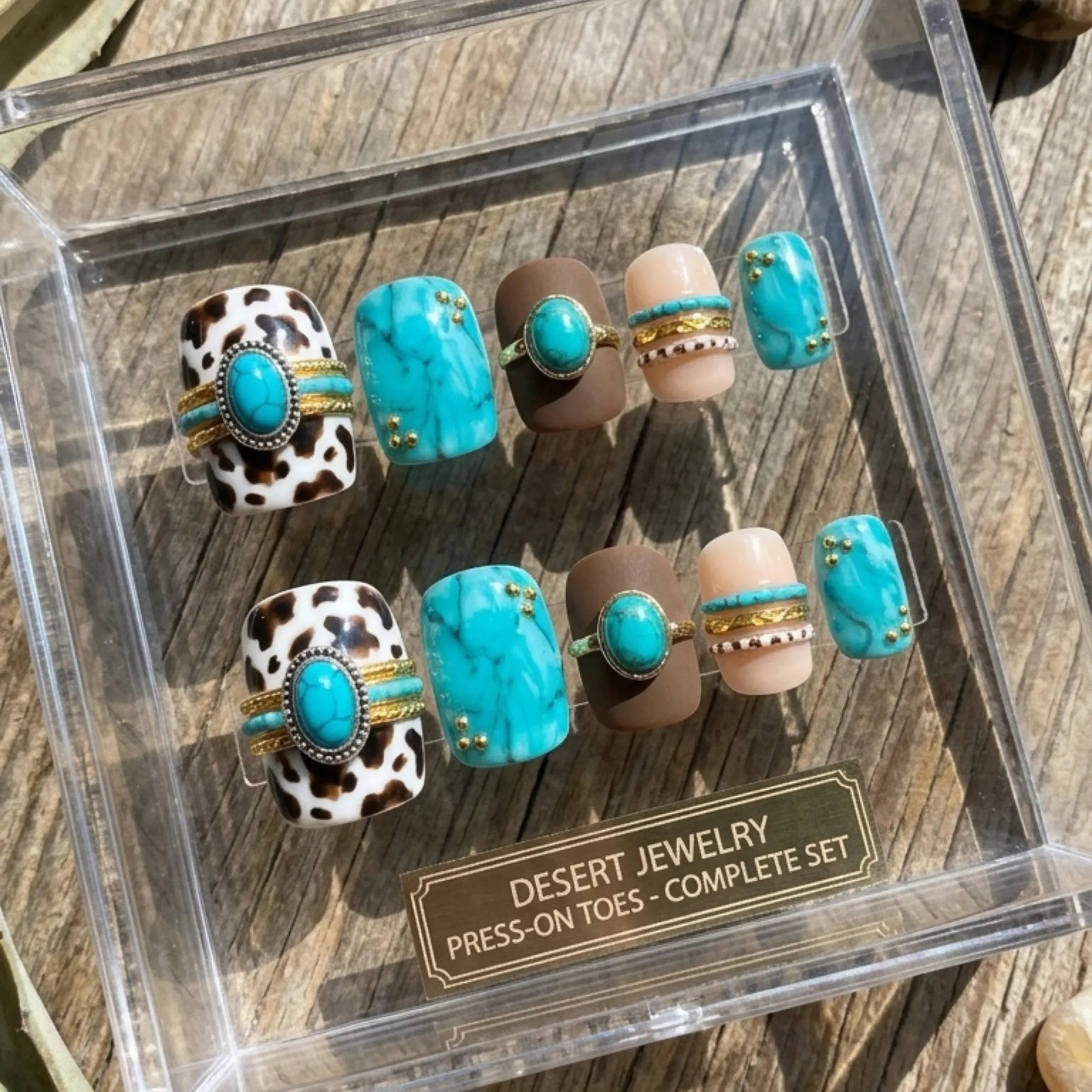 southwestern boho, boho pedicure, press on nails, custom press on nails, fake nails, Nails Art, stained glass nails, gold press on nails, 3d press on nails, luxury press on nails, handmade press on nails