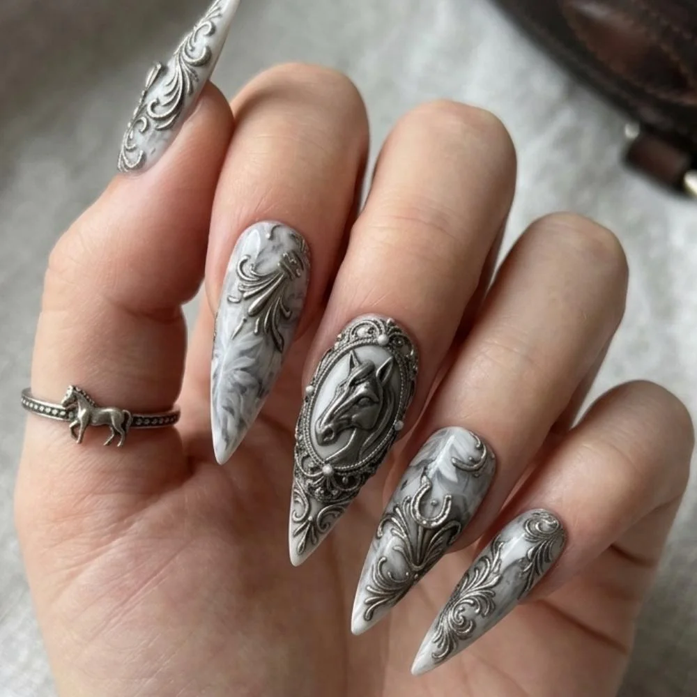 3D silver nails, antique baroque nails, press on nails, custom press on nails, fake nails, Nails Art, stained glass nails, gold press on nails, 3d press on nails, luxury press on nails, handmade press on nails